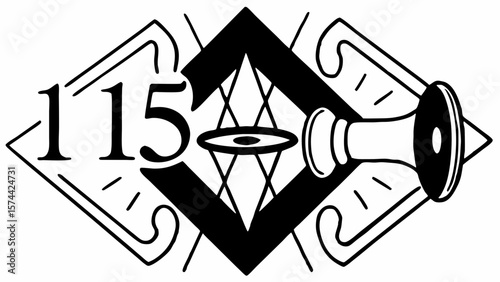 Monoline Hand Drawing Symbolic emblem featuring geometric shapes and central eye, representing unity and knowledge