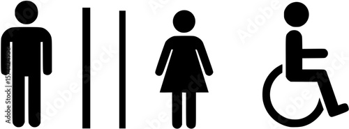 Washroom, toilet, restroom, wc sign symbol black and white icon illustrations.
