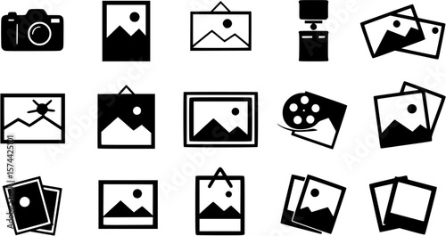 A black and white vector silhouette of an image. Picture icon. Photo icon set.
