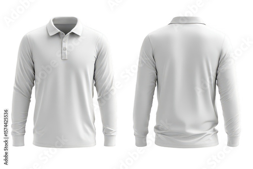 Blank white polo shirt, long sleeves, front and back views (16)