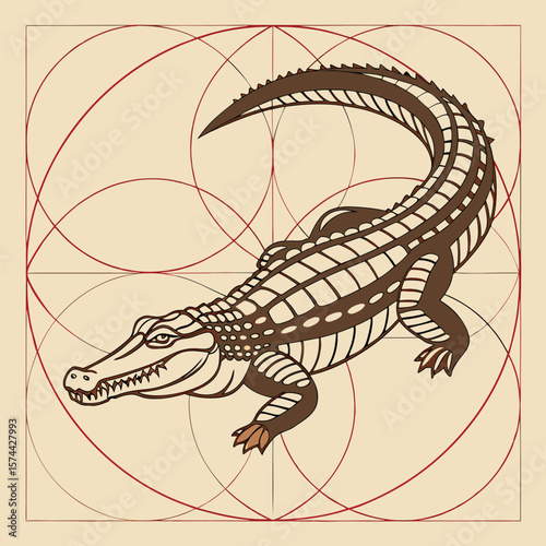 An Artistic Representation of a Reptilian Creature in a Geometric Pattern