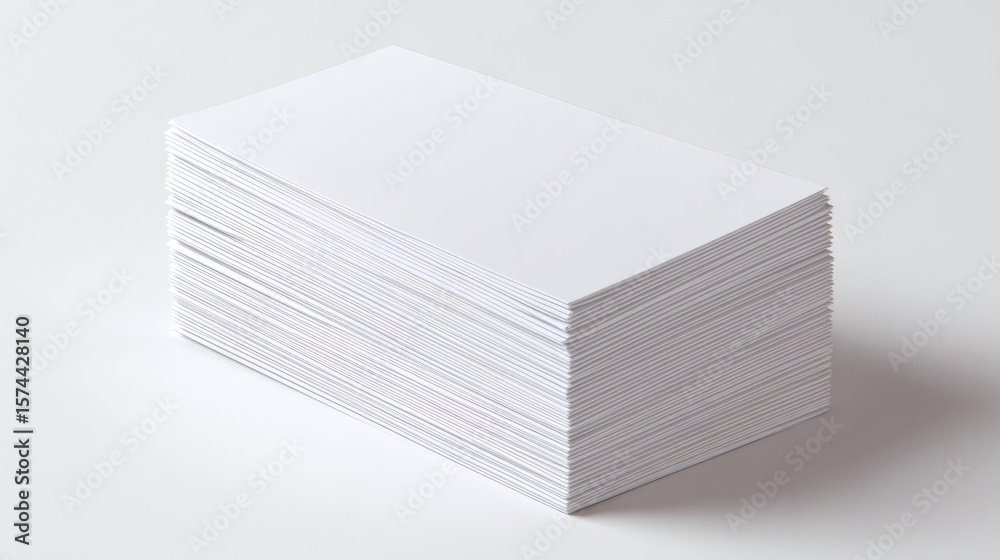 A pristine stack of white business cards, perfect for professional presentations and design. A pristine stack of white business cards, perfect for professional presentations and design.