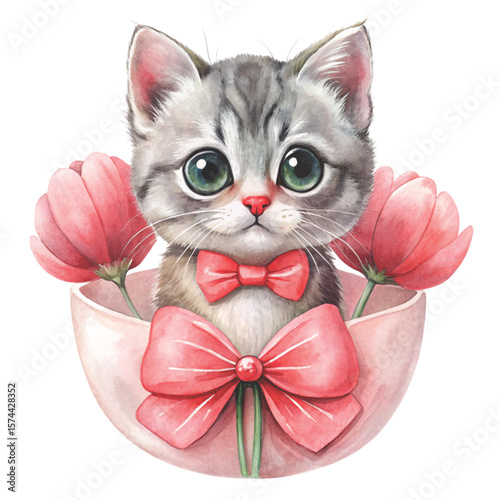 Cute animals in front of beautiful flowers Clipart Watercolor 
