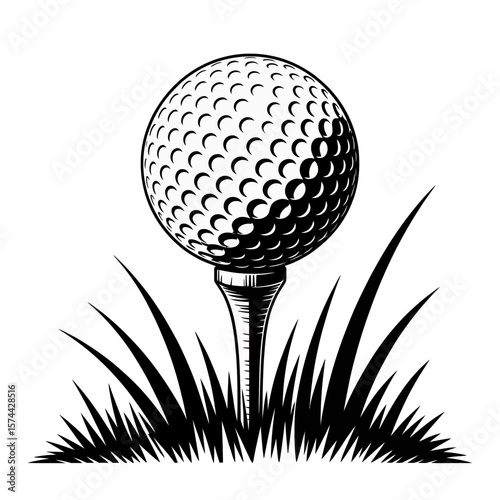 Vintage Woodcut Golf Ball Illustration A Black and White Design