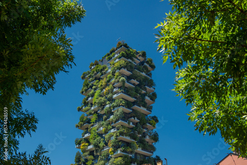 Skyscraper with trees on the terrace