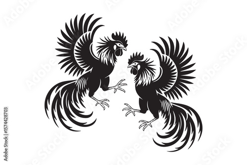 fighting roosters silhouette Vector