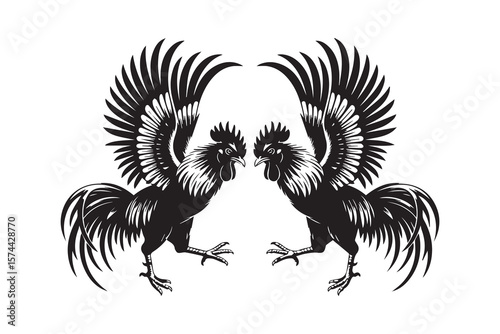 fighting roosters silhouette Vector