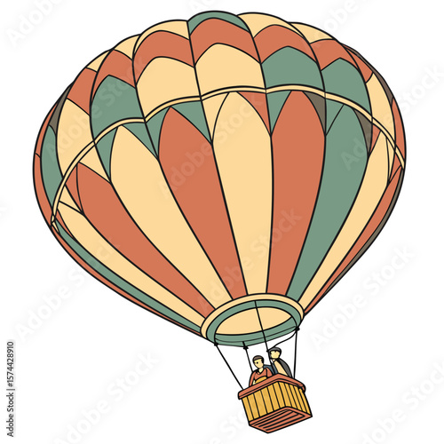 Retro Hot Air Balloon Adventure Carrying Passengers Through the Sky