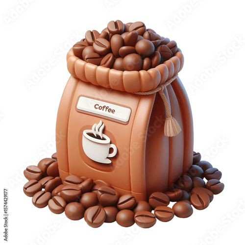 3D cartoon 3D Coffee Beans Bag Illustration