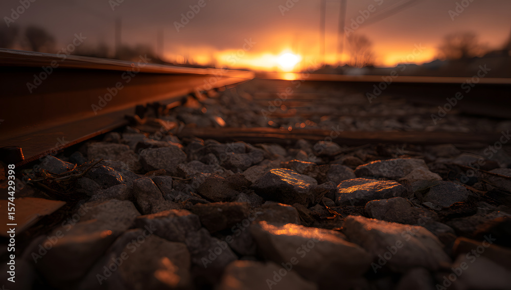 Obraz premium Rail Track Journey into the Setting Sun