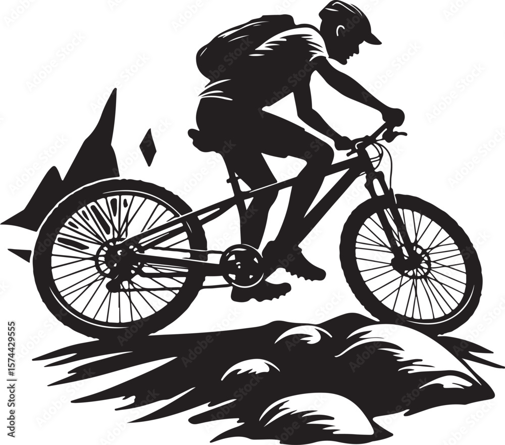 Obraz premium Bold Cyclist Silhouette on Mountain Path.