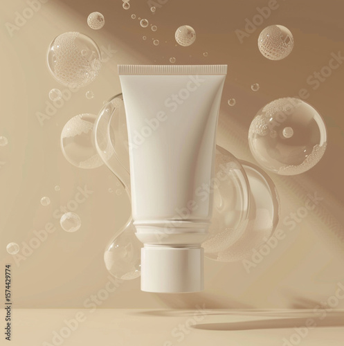 A realistic photo of a simple, pure white, matte-finish cosmetic squeeze tube. The tube is standing upright, exactly like the reference image, with no text, logo, or design. The cap is smooth, slightl