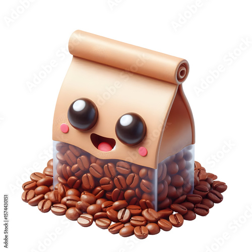 3D cartoon 3D Coffee Beans Bag Illustration