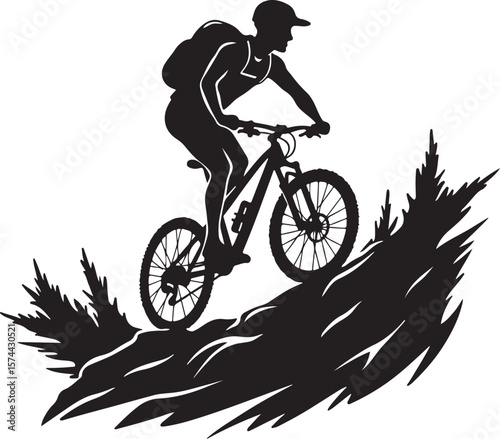 Bold Cyclist Silhouette on Mountain Path.