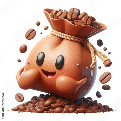 3D cartoon 3D Coffee Beans Bag Illustration