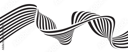 Black on white abstract perspective line wave stripes with 3d dimensional effect isolated on white. vector