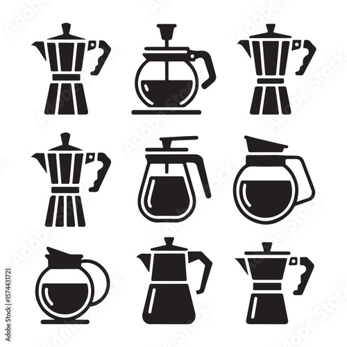 Coffee Pot Glyph Icons for Kitchen, Cafe, and Barista
