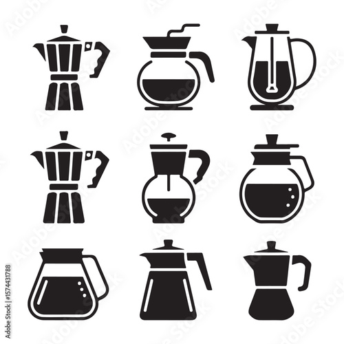 Coffee Pot Glyph Icons for Kitchen, Cafe, and Barista
