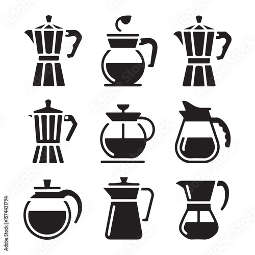 Coffee Pot Glyph Icons for Kitchen, Cafe, and Barista
