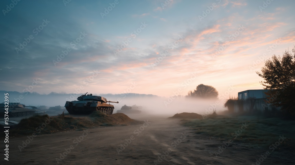 Fototapeta premium Eerie War Scene in Thick Mist
