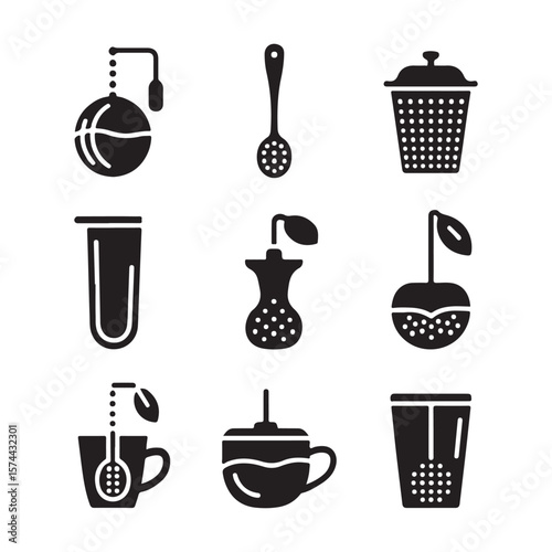 Tea Infuser Glyph Icons for Herbal and Wellness Brews
