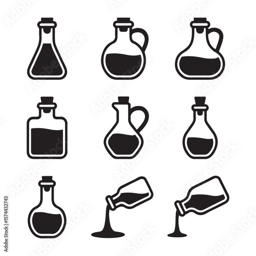 Vinegar Bottle Glyph Icons for Kitchen and Packaging
