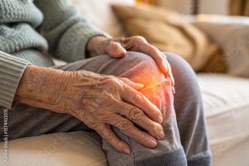 Elderly Person Experiencing Knee Pain Highlighted by Joint Inflammation Concept / Joint Pain Concept in Seniors – Visual Depiction of Arthritic Knee