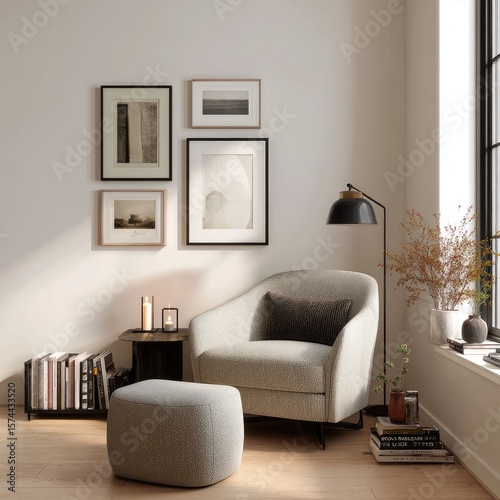 Cozy reading nook with gallery wall