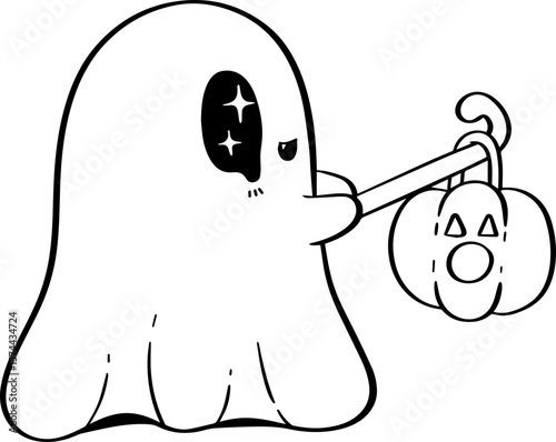 Ghost with Pumpkin Lantern Line Art