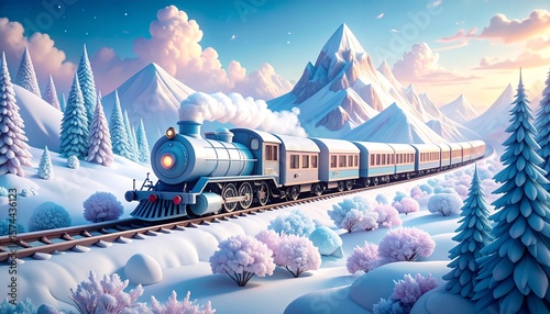 Generated image: Winter Train Journey Through Snowy Mountains