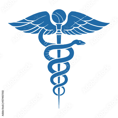 Light blue minimalist caduceus vector icon on white background 