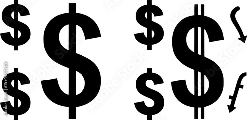 black flat Dollar symbol isolated on transparent background.Dollar icon for website,logo,app,UI. US dollar sign.
