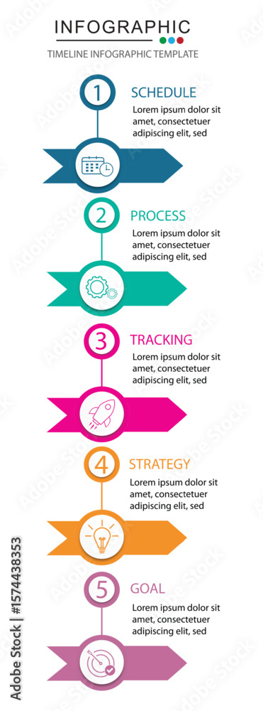Naklejka premium modern infographic template, 5 step infographic template, business infographic, circle infographic, timeline infographic, whit 5 step or option, 