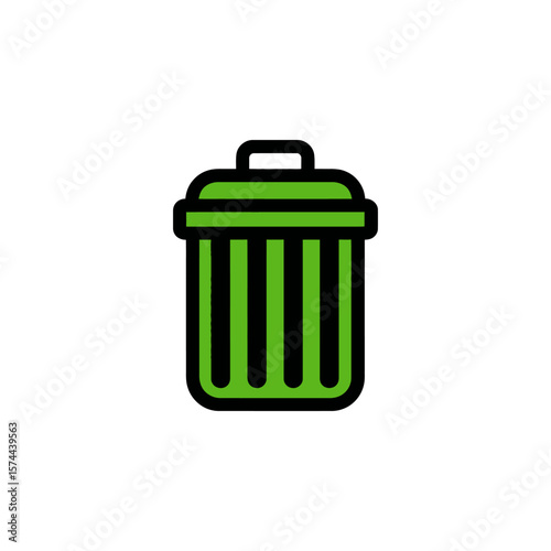 Green bin symbolizes recycling against a white backdrop illustration