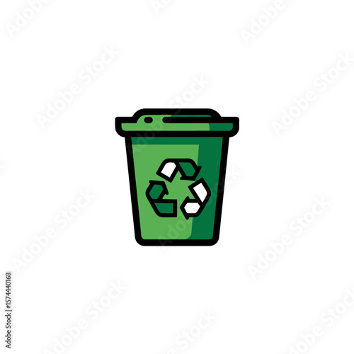 Green bin promotes recycling icon in minimalist style