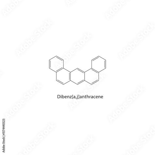 Dibenz[a,j]anthracene skeletal structure. Polycyclic aromatic compound schematic illustration. Simple diagram, chemical formula.
