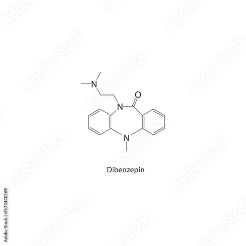 Dibenzepin skeletal structure. Tricyclic antidepressant compound schematic illustration. Simple diagram, chemical formula.