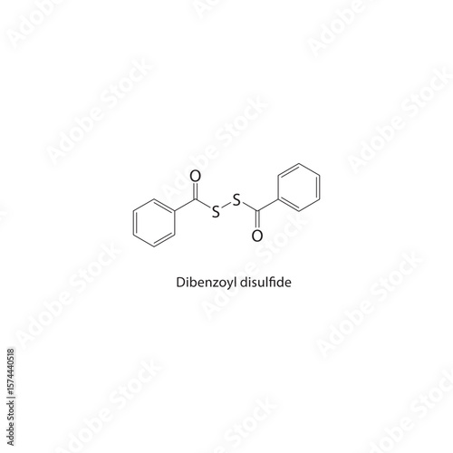 Dibenzoyl disulfide skeletal structure. Disulfide compound schematic illustration. Simple diagram, chemical formula.