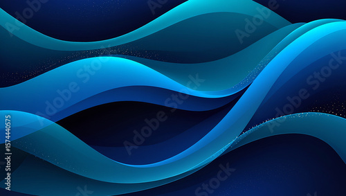 Flowing blue waves with subtle sparkling particles abstract curves