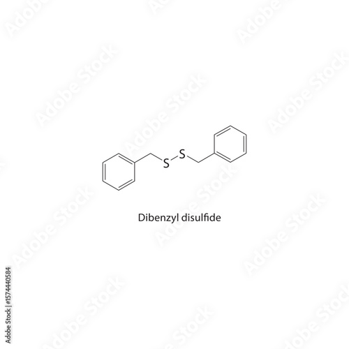Dibenzyl disulfide skeletal structure. Disulfide compound schematic illustration. Simple diagram, chemical formula.