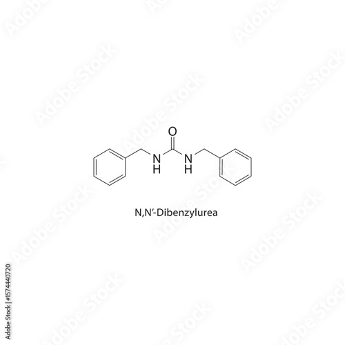 N,N’-Dibenzylurea skeletal structure. Urea derivative compound schematic illustration. Simple diagram, chemical formula.