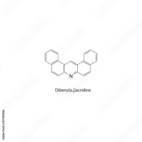 Dibenz[a,j]acridine skeletal structure. Polycyclic aromatic compound schematic illustration. Simple diagram, chemical formula.