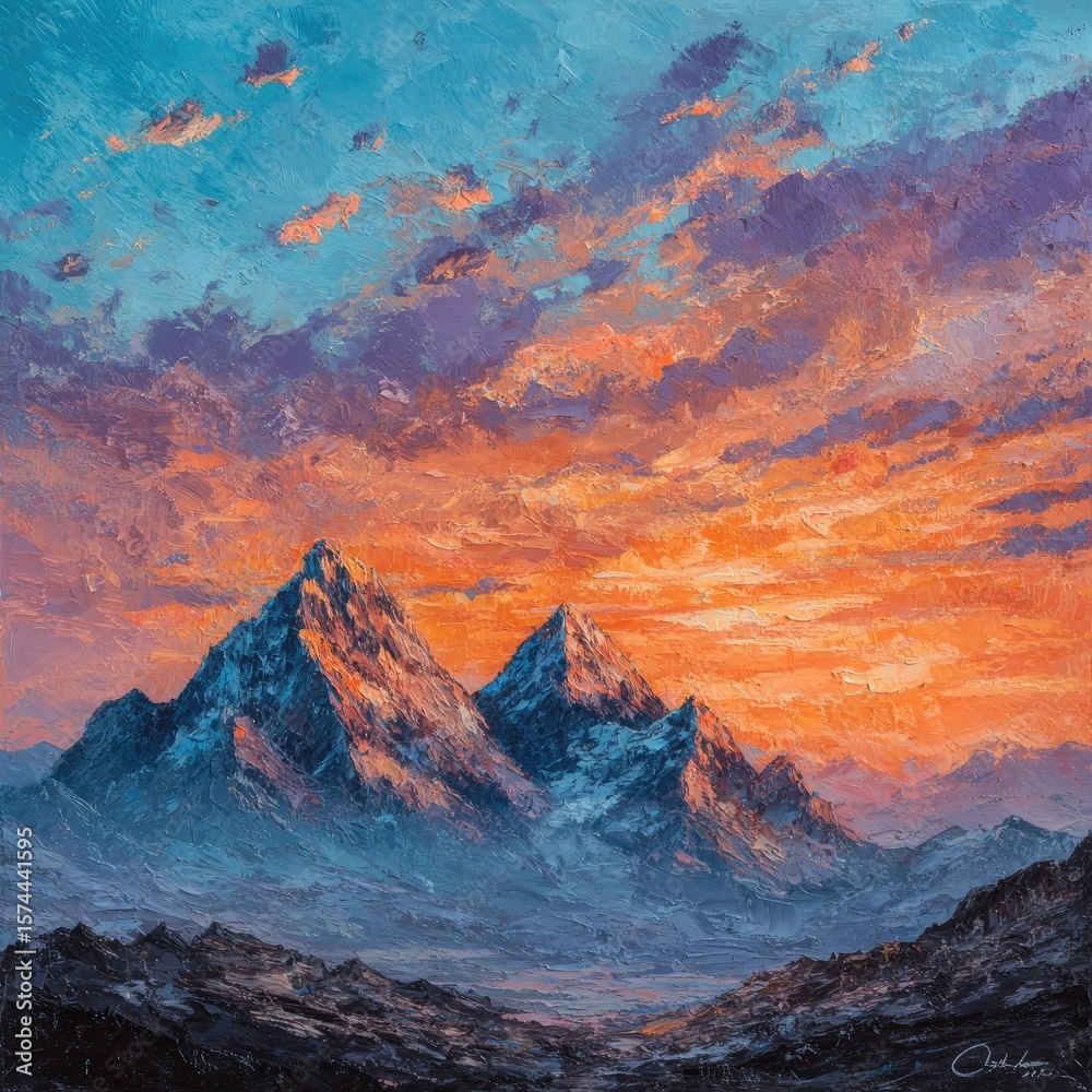 Fototapeta premium Mountain peaks at sunset