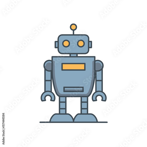 Friendly robot stands alone on clean white background scene