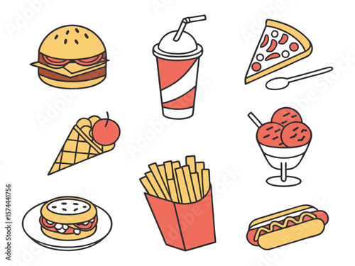 fast food icons set