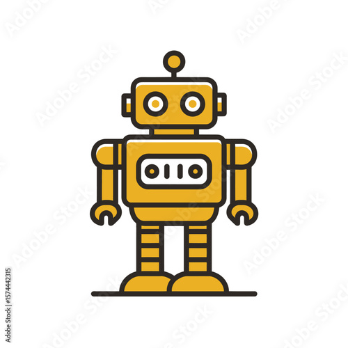 Toy robot stands centered minimalist design golden