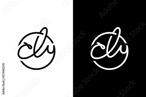 initial letter cly monogram logo circle line black white color