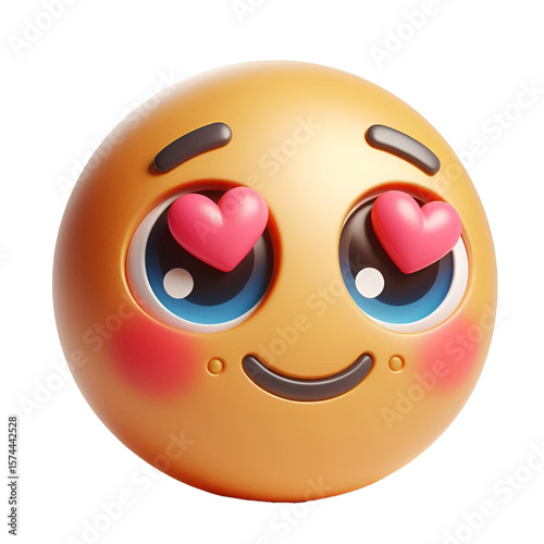 3D cute Smiling face with heart eyes three-dimensional emoji isolated on white background