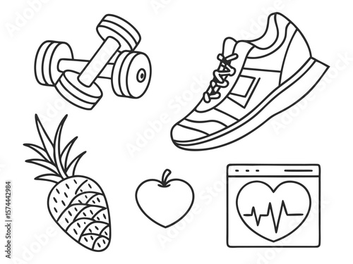 Healthy Lifestyle Fitness, Nutrition, and Wellness Icons