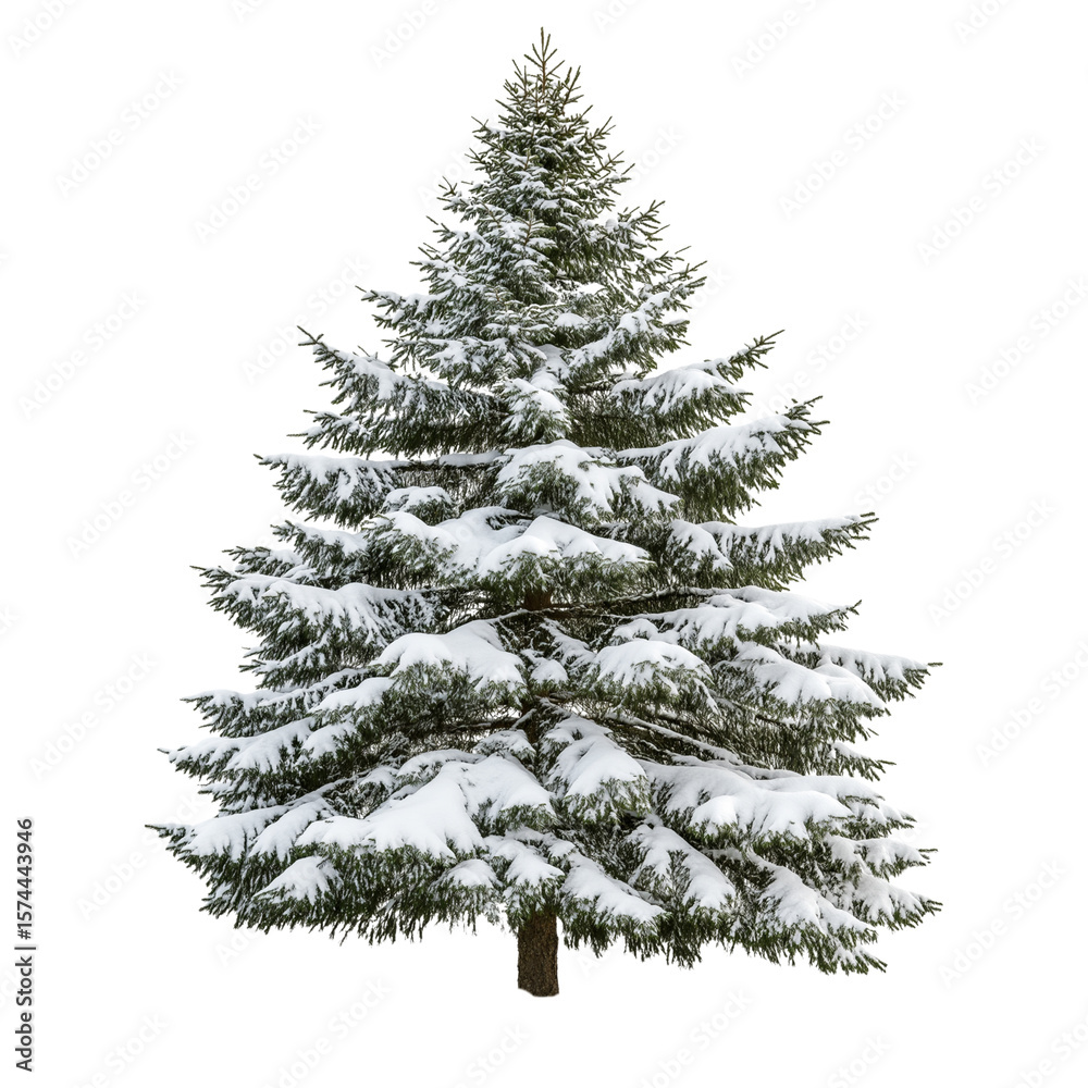 Fototapeta premium Realistic Snowy Pine Tree Cutout for Holiday Graphics
